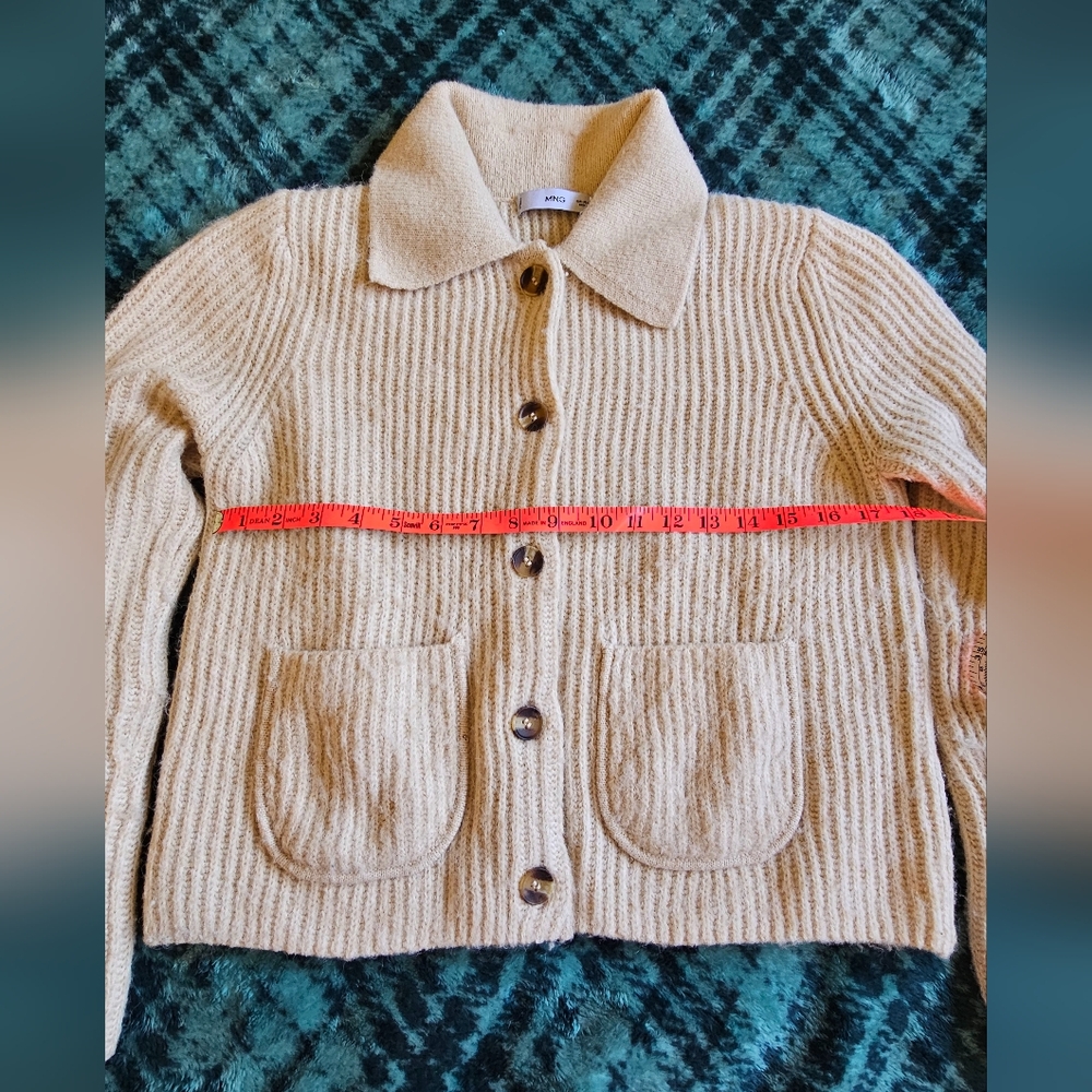 Mango Knitted Front Pockets Collar Button Down Be… - image 5